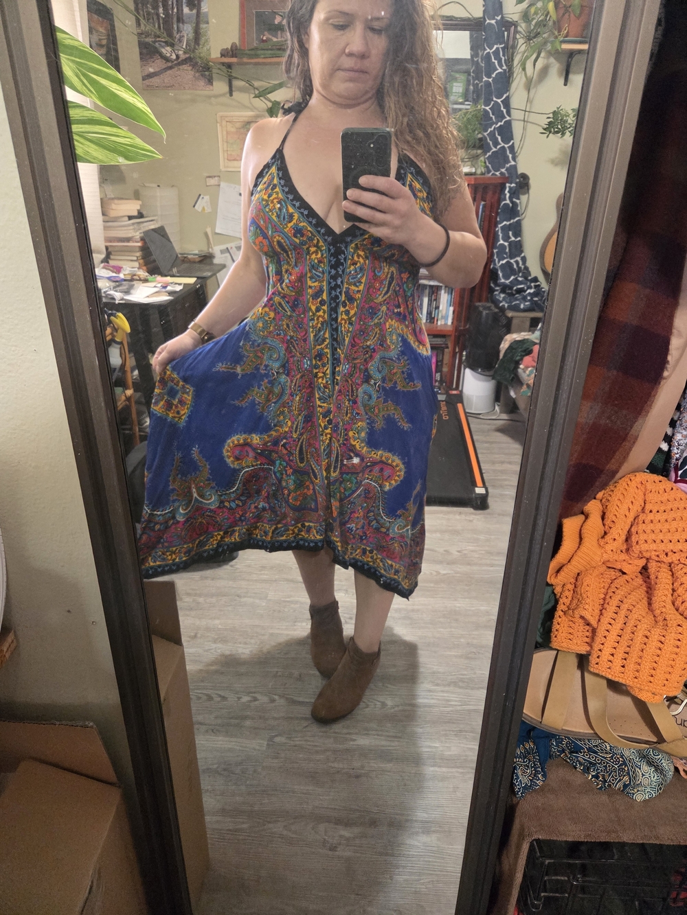 Vibrant Blue Paisley Halter Mini Dress
